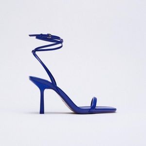 NWOT Zara Heeled Strappy Leather Sandals - Blue